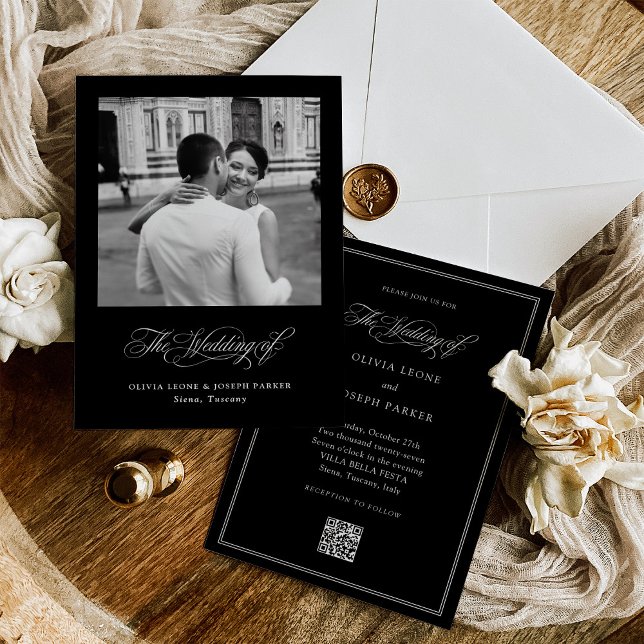Black Italian Elegance | QR Code and Photo Wedding Invitation (Creator Uploaded)