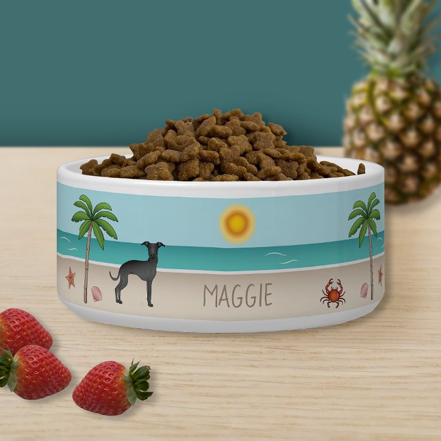 Black Italian Greyhound At Tropical Summer Beach (Creator Uploaded)