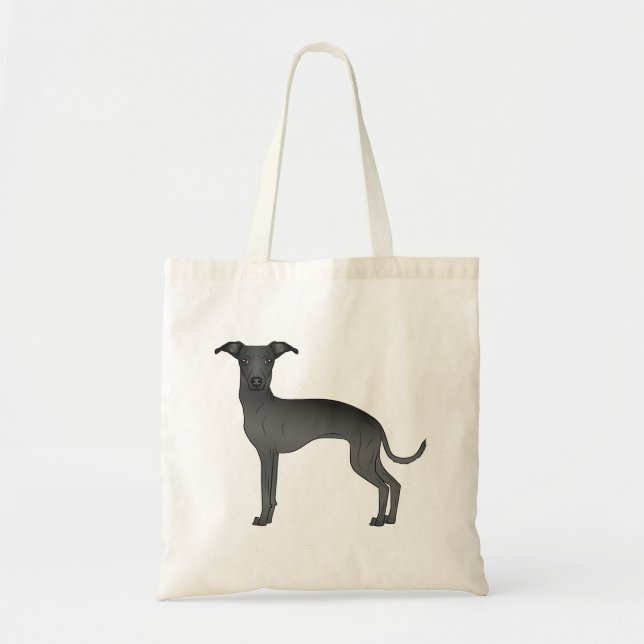 Black Italian Greyhound Cartoon Dog Illustration Tote Bag (Front)