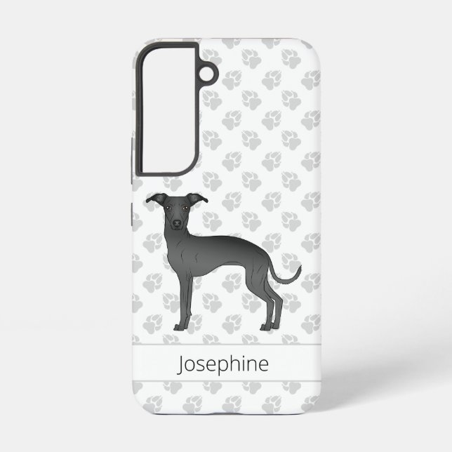 Black Italian Greyhound Cute Cartoon Dog With Name Samsung Galaxy S22 Case (Back)