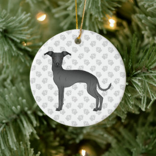 Black Italian Greyhound Cute Cartoon Dog With Paws Ceramic Tree Decoration