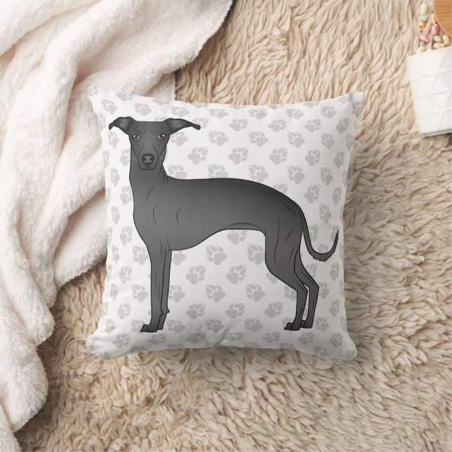 Black Italian Greyhound Cute Cartoon Dog With Paws Cushion (Blanket)