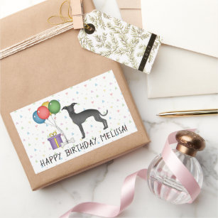 Black Italian Greyhound Cute Dog - Happy Birthday Rectangular Sticker