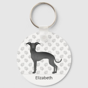 Black Italian Greyhound Cute Dog With Custom Name Key Ring