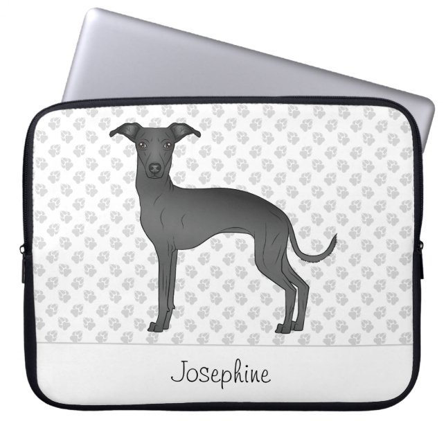 Black Italian Greyhound Cute Dog With Custom Name Laptop Sleeve (Front)
