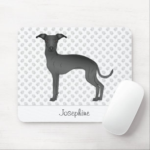 Black Italian Greyhound Cute Dog With Custom Name Mouse Mat