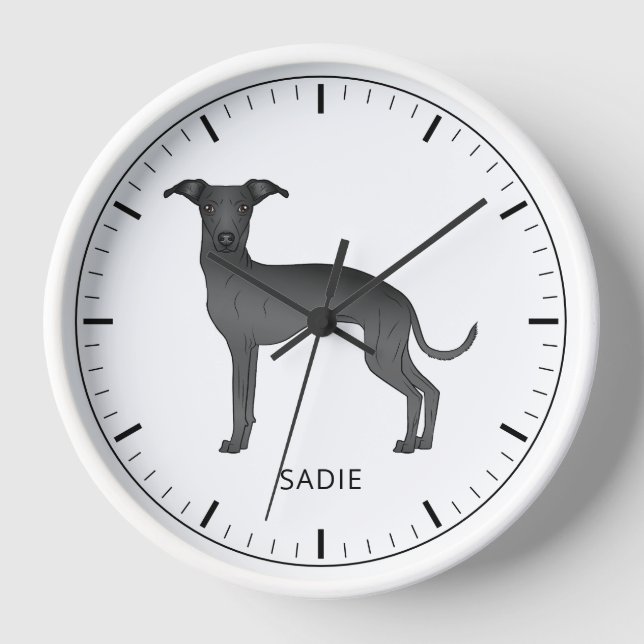 Black Italian Greyhound Cute Dog With Custom Text Clock (Front)