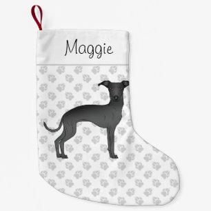 Black Italian Greyhound Dog With Custom Name Small Christmas Stocking