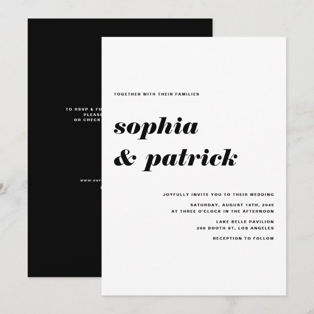 Black Italic Retro Typography QR Code Wedding Invitation (Front/Back)