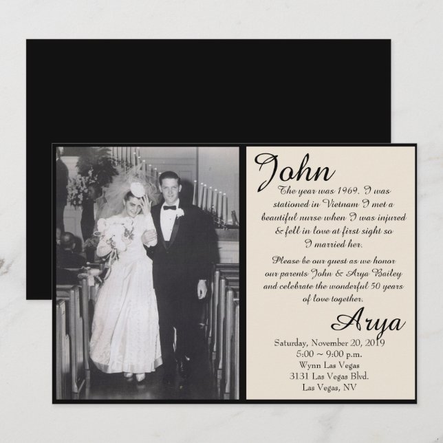 Black & Ivory 50 Years Of Love Anniversary Invite (Front/Back)