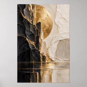 Black Ivory and Gold Geometric Abstract Wall Art