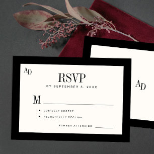 Black ivory classic formal old money wedding RSVP card