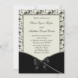 Black Ivory Cream Damask Wedding Invitation