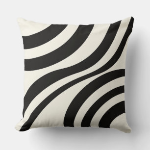 Black Ivory Curved Stripe Abstract Cushion