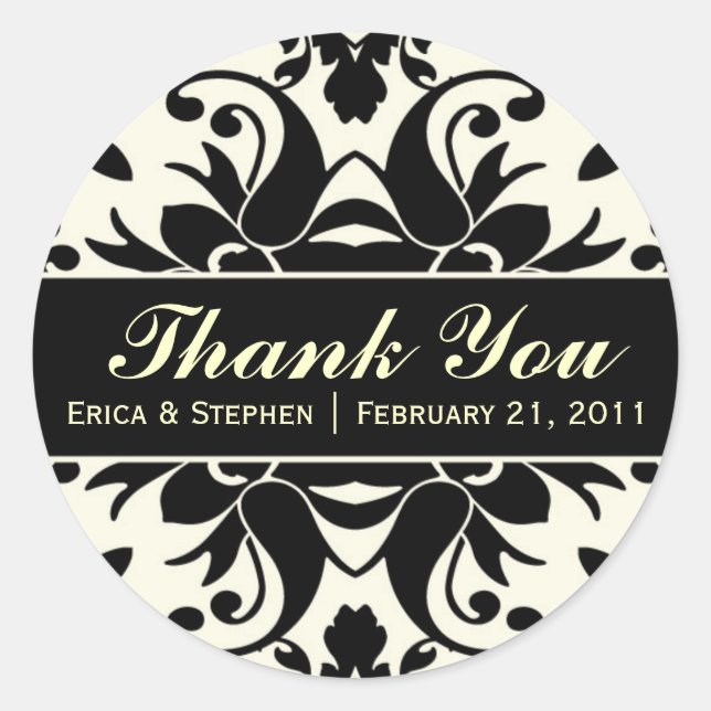 Black & Ivory Damask Inspired Customisable Sticker (Front)