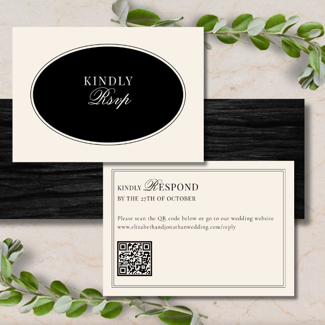 Black Ivory Elegant Old Money QR Code Wedding RSVP Card (Creator Uploaded)