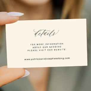 Black ivory elegant simple wedding website details enclosure card