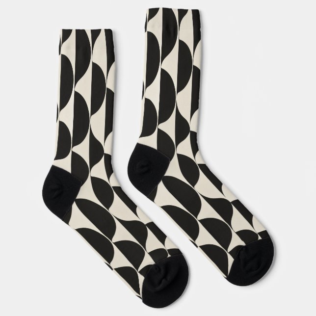 Black & Ivory Geometric Waves Socks (Right)