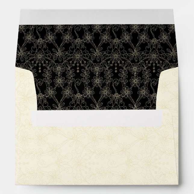 Black Ivory Gold Daisy Floral A7 Wedding Envelope (Back (Bottom))