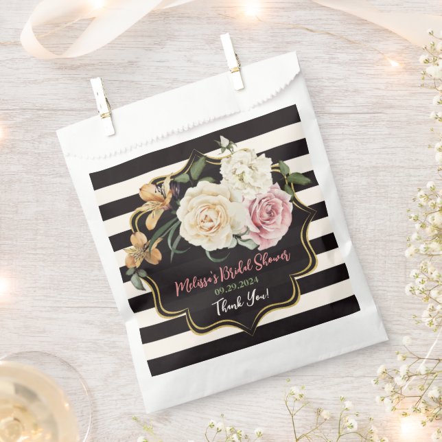 Black, Ivory, Gold Floral Bouquet Favour Bags (Clipped)