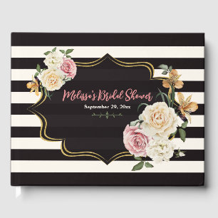 Black, Ivory, Gold Floral Bridal Shower Guest Book
