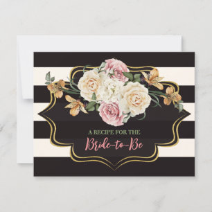 Black Ivory Gold Floral Bridal Shower Recipe Card