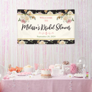 Black, Ivory, Gold Floral Bridal Shower Welcome Banner