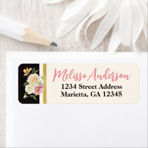 Black, Ivory, Gold Florals Return Address