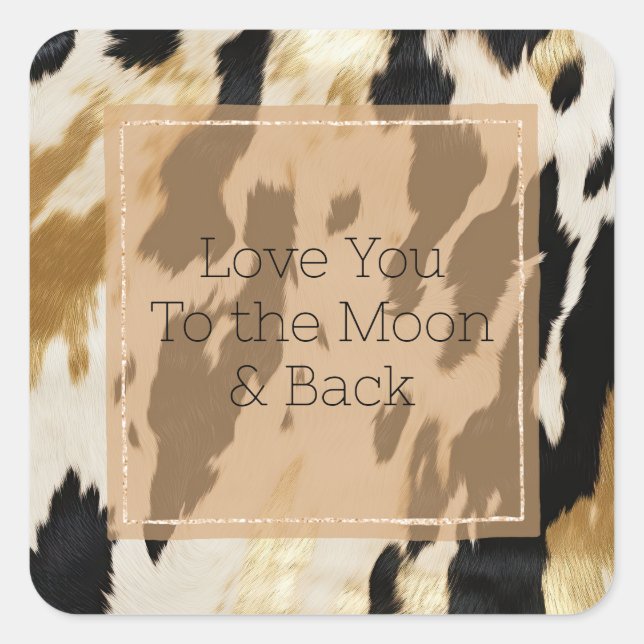 Black Ivory Gold Western Cowhide Square Sticker (Front)