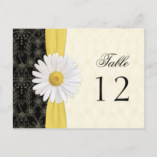 Black, Ivory, Gold, White Daisy Wedding Table Card