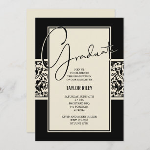Black Ivory Graduation Damask Invitation