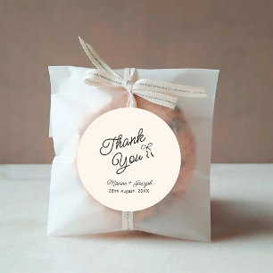 Black & Ivory Hand Drawn Bow Ribbon Sketch Wedding Classic Round Sticker