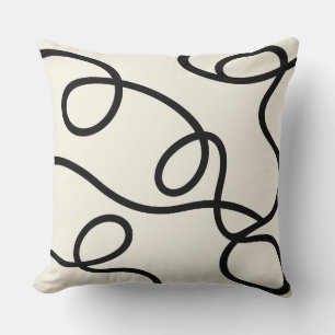 Black Ivory Loop Line Abstract Cushion