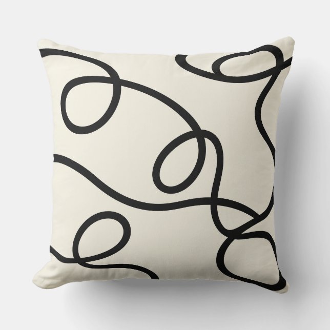 Black Ivory Loop Line Abstract Cushion (Front)
