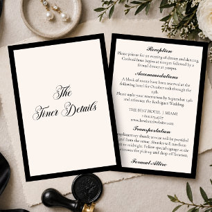 Black & Ivory Minimalist Old Money Wedding Details Enclosure Card