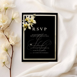 Black ivory monogram initials orchid RSVP Invitation
