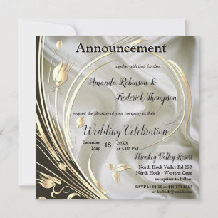 Black & Ivory on Champagne Silk Wedding Announcement