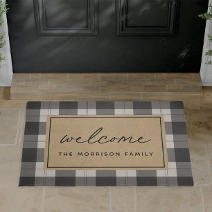Black & Ivory Plaid Personalised Welcome Doormat