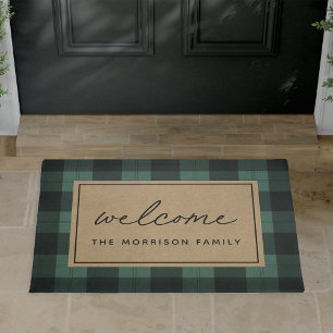 Black & Ivory Plaid Personalised Welcome Doormat