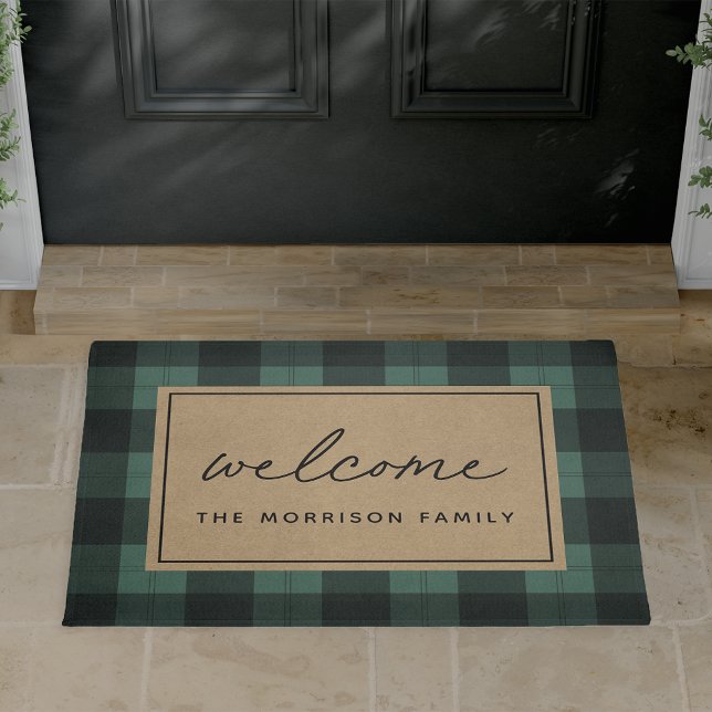Black & Ivory Plaid Personalised Welcome Doormat (Creator Uploaded)