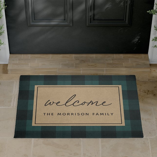 Black & Ivory Plaid Personalized Welcome Doormat (Creator Uploaded)
