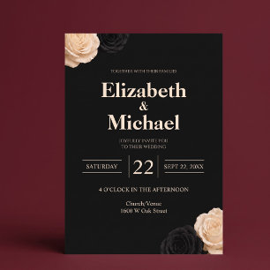 Black Ivory Rose Modern Elegant Wedding Invitation