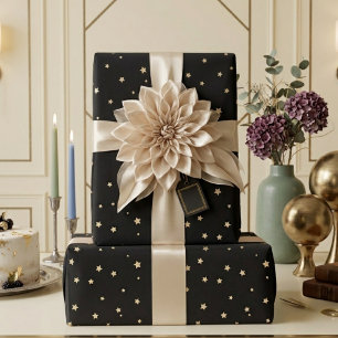 Black Ivory Starry Night Minimalist Gift Wrapping Paper