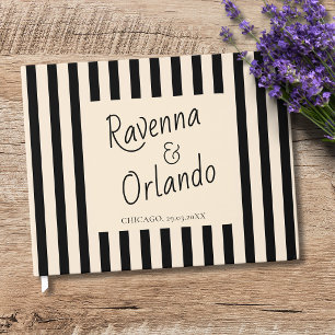 Black & Ivory Stripes Retro Minimalist Wedding Guest Book