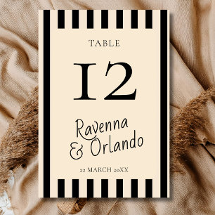 Black & Ivory Stripes Retro Minimalist Wedding Table Number