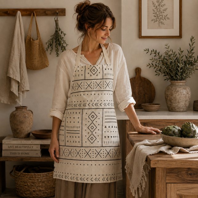 Black Ivory Tribal Geometric Pattern | Modern Boho Apron (Creator Uploaded)