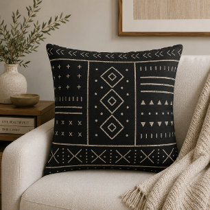 Black Ivory Tribal Geometric Pattern   Modern Boho Cushion