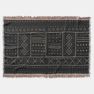 Black Ivory Tribal Geometric Pattern Modern Boho Throw Blanket