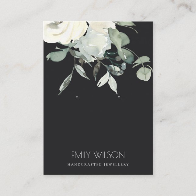 BLACK IVORY WHITE FLORAL BUNCH EARRING DISPLAY BUSINESS CARD (Front)