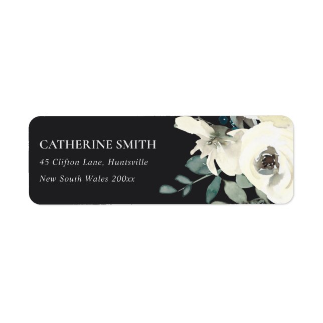 BLACK IVORY WHITE FLORAL WATERCOLOR BUNCH ADDRESS (Front)
